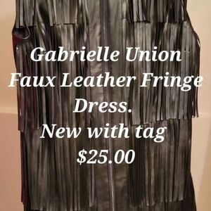 Gabrielle Union Black Faux Leather Fringe Dress